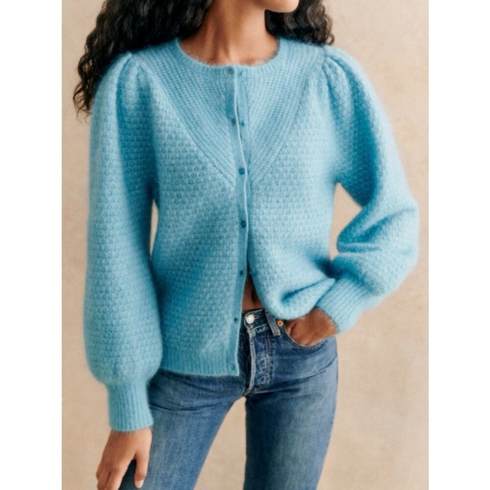 Sezane Light Blue Button-Up Knit Cardigan - Picture 3 of 8